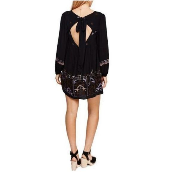 Free People Rhiannon Embroidered Babydoll Mini Dress Small Black Multi Size M - Picture 9 of 9